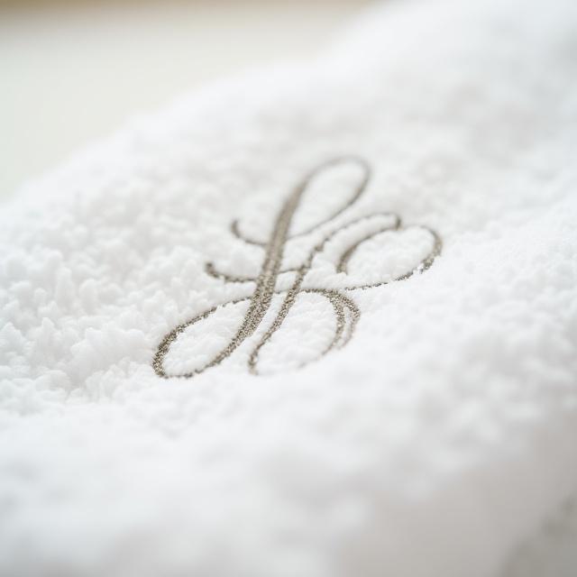 Detalle de un monograma bordado en una toalla de algodón